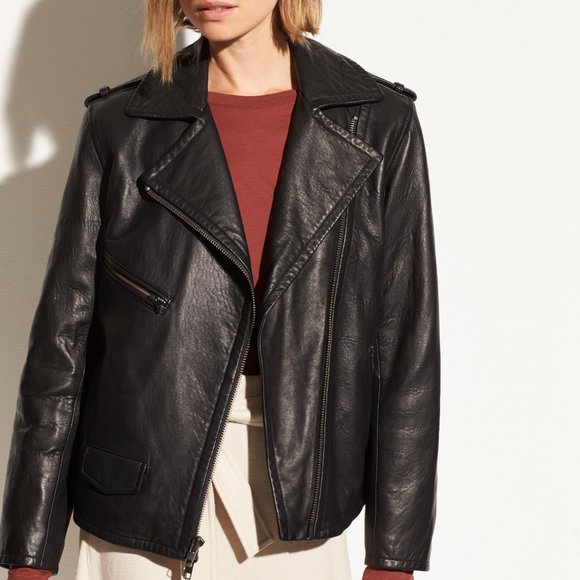 Vince Women's Leather Black Moto Jacket - Picture 4 of 5